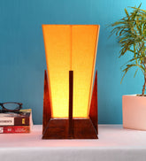 Pyramid Yellow Cotton Shade Lamp with Wood Base